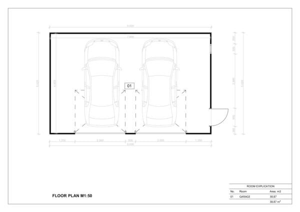 Prefab Double Garage Jack 8x5 m, 40m²