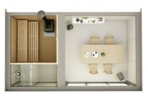 Portable Finnish Sauna William 3 zones, 3 x 5, 15 m²