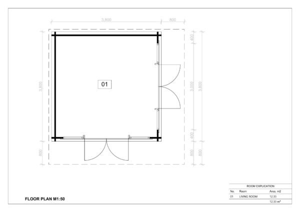 Log Cabin Garden House Wales 44mm, 3.8×3.8, 14m²