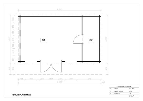 Prefab Log Cabin Garden Studio Kaltag 44mm, 3.5×6, 21m²