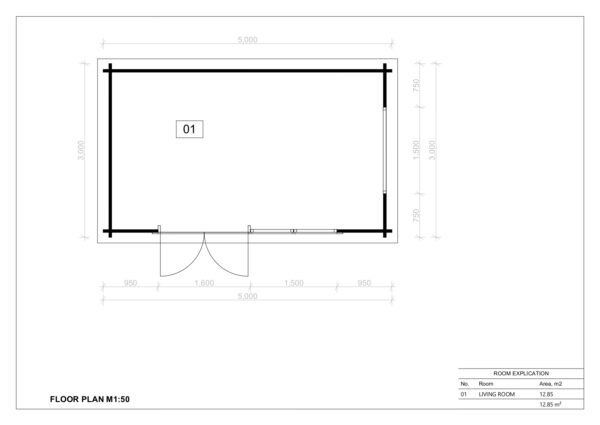 Prefab Log Cabin Richard 44mm, 5×3, 15m²