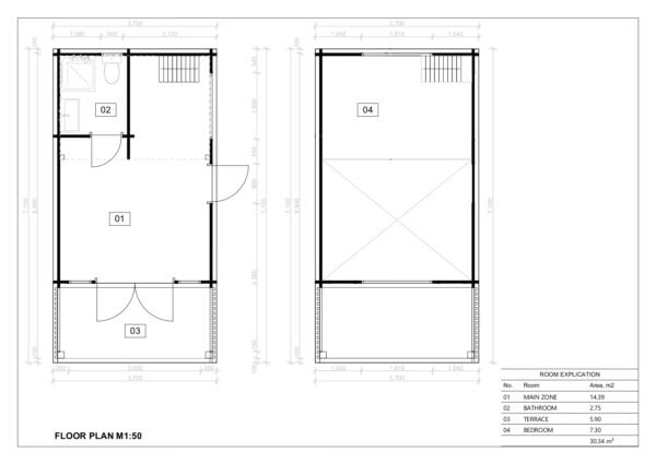 Residential Log Cabin Antigonos 44mm, 3.7×7, 30m²