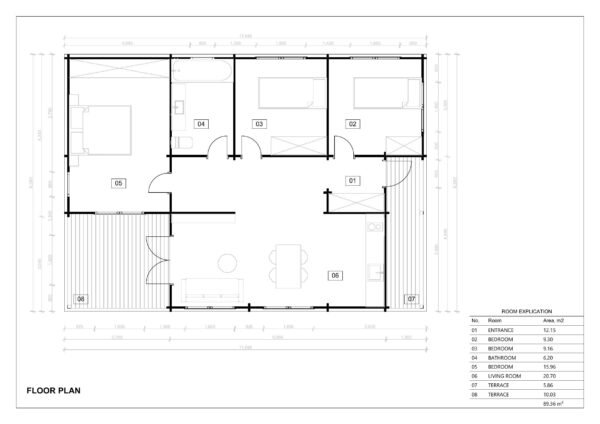 Residential Log Cabin Pelican 44mm, 8.3×11.6, 96m²
