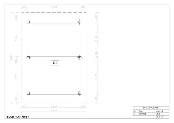 Wooden Carport Marshall, 5.4 x 3.8, 21m²