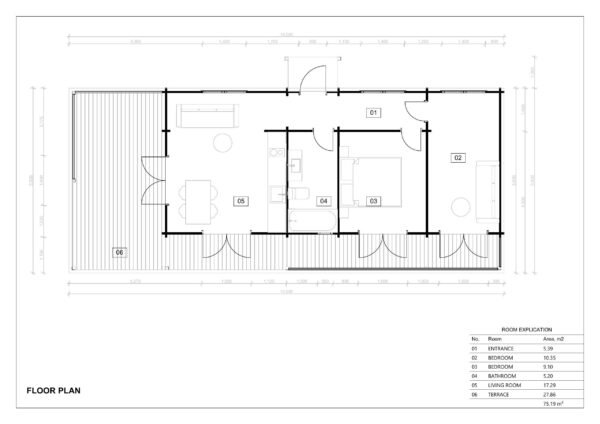 Residential Log House + Terrace Sophia 44mm, 14×6, 84m²