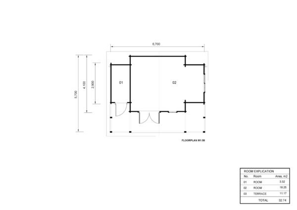 Log Cabin Tom, 44mm, 21m² + 11m² Terrace - Image 7