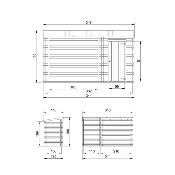 Firewood shed SH512 - 344 x 130 cm – 4 m2 - Image 3