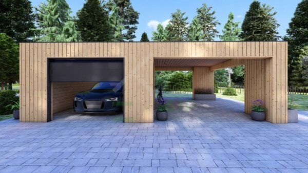 Wooden Garage (34 mm + cladding) 4x6 + carport 4x6, Valentijn