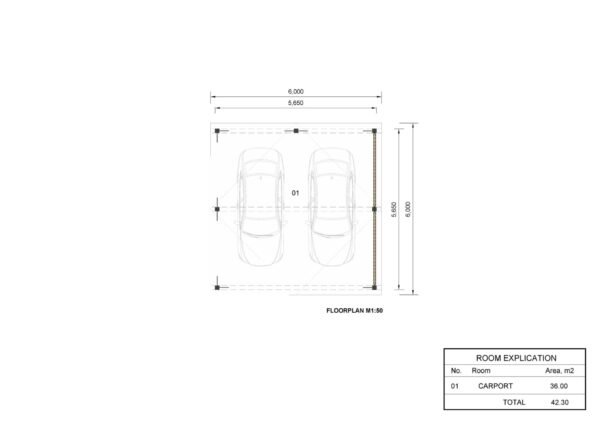 Double Wooden Carport Jurre, 6x6 m - Image 7