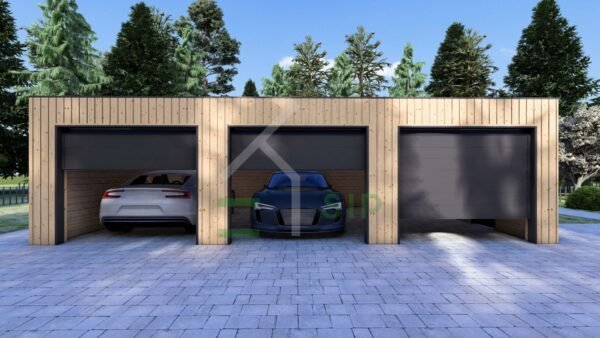 Triple Wooden Garage Kees (34 mm + cladding), 9x6 m